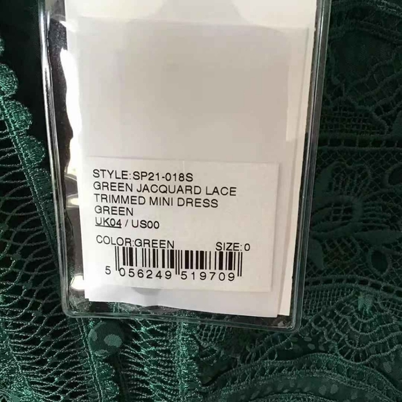 GREEN JACQUARD LACE TRIMMED MINI DRESS size US0 - Picture 3 of 8